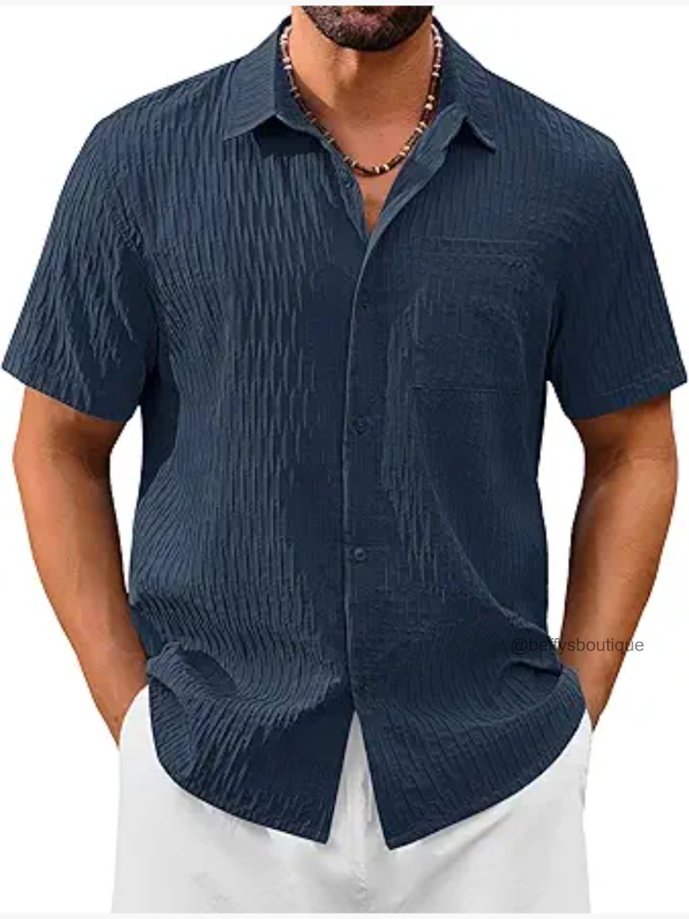 Men's Short Sleeve Button Down Shirt Lightweight Textured Fabric Regular Fit